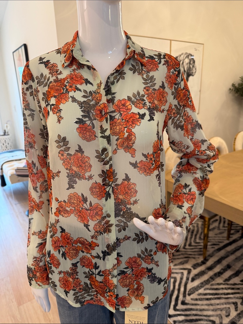 A New Day Button Down Shirt Floral Spice Orange/Celery Green